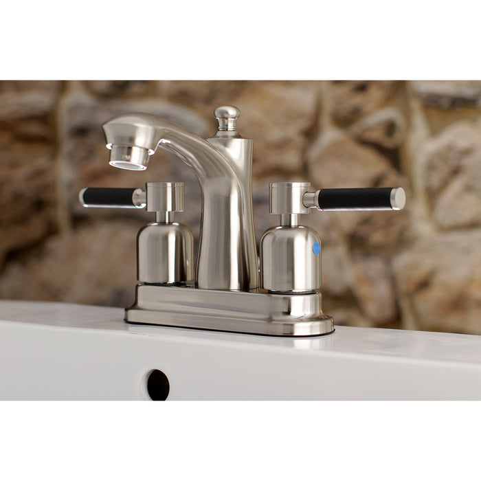 Kaiser FB7628DKL Two-Handle 3-Hole Deck Mount 4" Centerset Bathroom Faucet with Plastic Pop-Up, Brushed Nickel