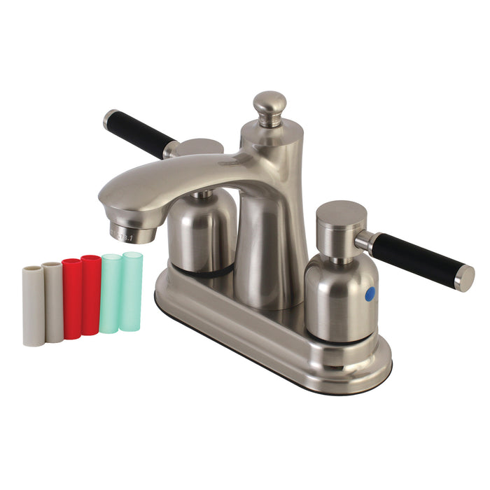 Kaiser FB7628DKL Two-Handle 3-Hole Deck Mount 4" Centerset Bathroom Faucet with Plastic Pop-Up, Brushed Nickel