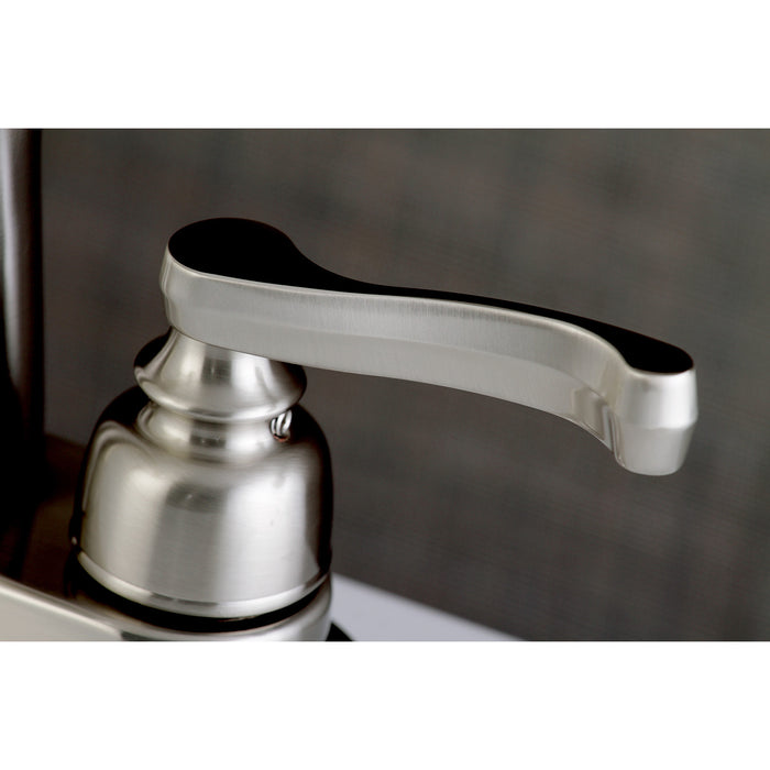 Royale FB7628FL Two-Handle 3-Hole Deck Mount 4" Centerset Bathroom Faucet with Plastic Pop-Up, Brushed Nickel