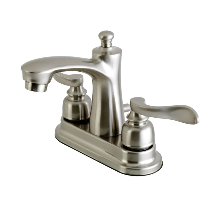 NuWave French FB7628NFL Two-Handle 3-Hole Deck Mount 4" Centerset Bathroom Faucet with Plastic Pop-Up, Brushed Nickel