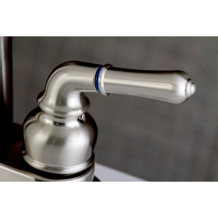 Naples FB7628NML Two-Handle 3-Hole Deck Mount 4" Centerset Bathroom Faucet with Plastic Pop-Up, Brushed Nickel