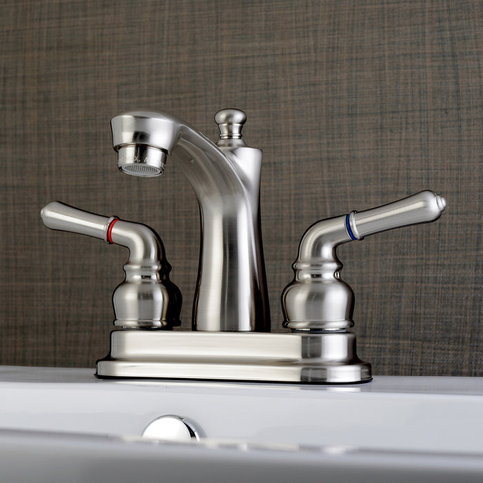 Naples FB7628NML Two-Handle 3-Hole Deck Mount 4" Centerset Bathroom Faucet with Plastic Pop-Up, Brushed Nickel