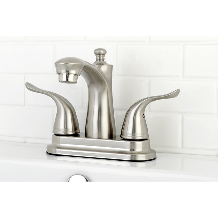 Yosemite FB7628YL Two-Handle 3-Hole Deck Mount 4" Centerset Bathroom Faucet with Plastic Pop-Up, Brushed Nickel