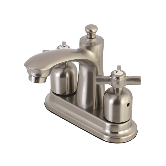 Millennium FB7628ZX Two-Handle 3-Hole Deck Mount 4" Centerset Bathroom Faucet with Plastic Pop-Up, Brushed Nickel