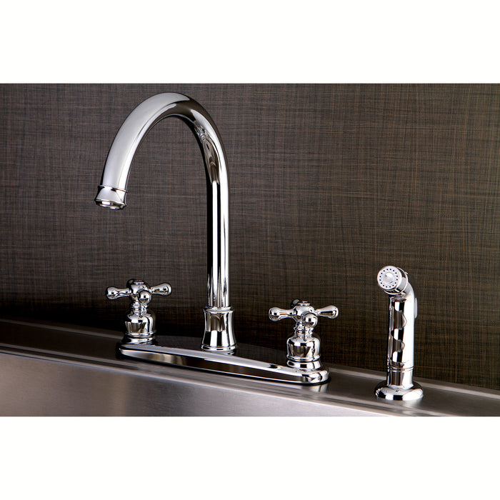 Victorian FB7791AXSP Two-Handle 4-Hole Deck Mount 8" Centerset Kitchen Faucet with Side Sprayer, Polished Chrome
