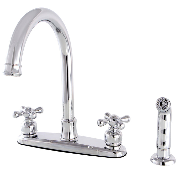 Victorian FB7791AXSP Two-Handle 4-Hole Deck Mount 8" Centerset Kitchen Faucet with Side Sprayer, Polished Chrome