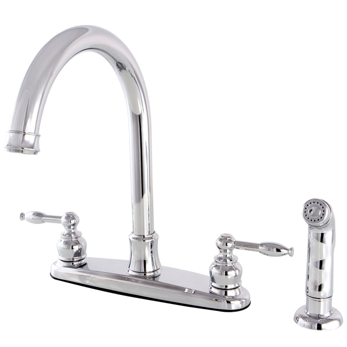 Knight FB7791KLSP Two-Handle 4-Hole Deck Mount 8" Centerset Kitchen Faucet with Side Sprayer, Polished Chrome