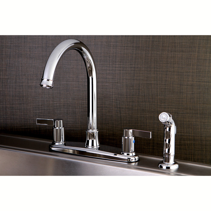 NuvoFusion FB7791NDLSP Two-Handle 4-Hole Deck Mount 8" Centerset Kitchen Faucet with Side Sprayer, Polished Chrome