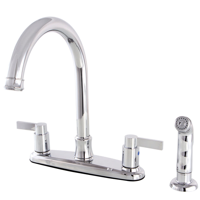 NuvoFusion FB7791NDLSP Two-Handle 4-Hole Deck Mount 8" Centerset Kitchen Faucet with Side Sprayer, Polished Chrome
