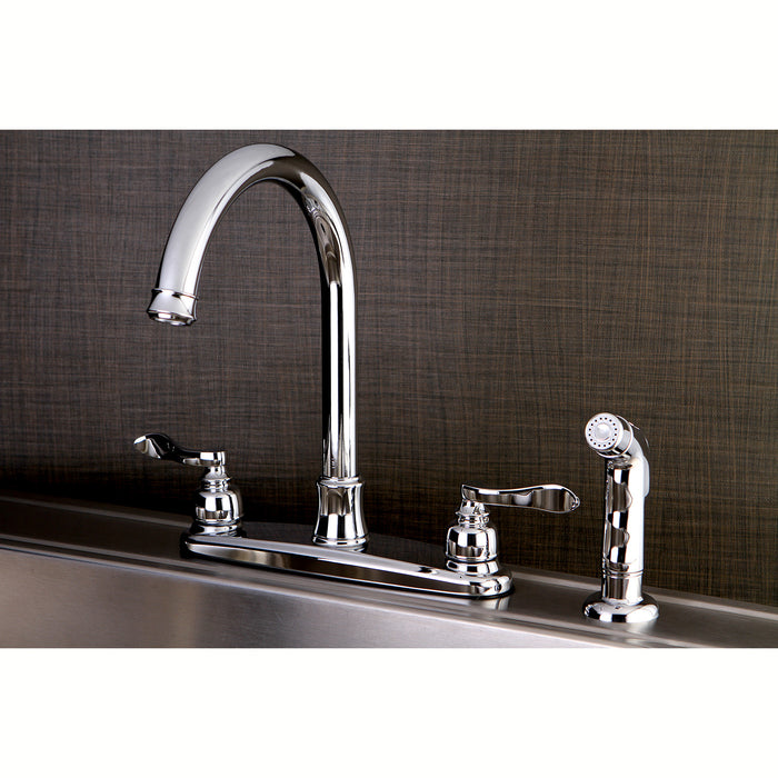 NuWave French FB7791NFLSP Two-Handle 4-Hole Deck Mount 8" Centerset Kitchen Faucet with Side Sprayer, Polished Chrome