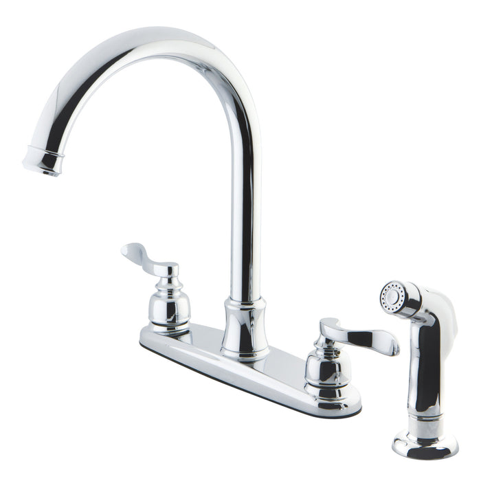 NuWave French FB7791NFLSP Two-Handle 4-Hole Deck Mount 8" Centerset Kitchen Faucet with Side Sprayer, Polished Chrome