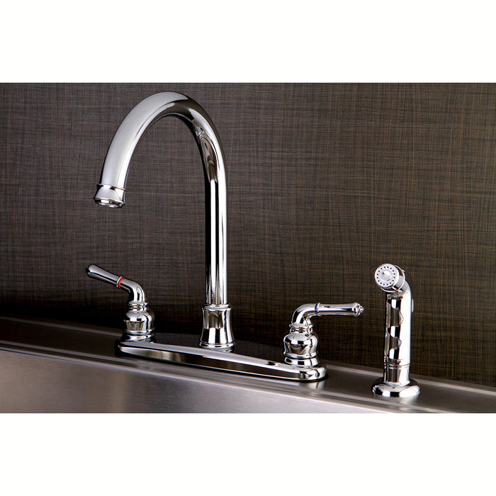 Naples FB7791NMLSP Two-Handle 4-Hole Deck Mount 8" Centerset Kitchen Faucet with Side Sprayer, Polished Chrome