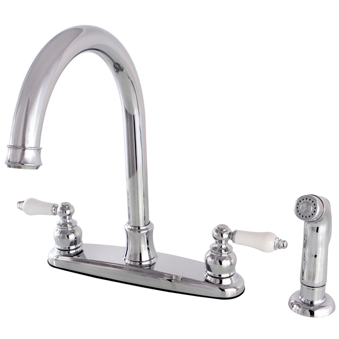 Victorian FB7791PLSP Two-Handle 4-Hole Deck Mount 8" Centerset Kitchen Faucet with Side Sprayer, Polished Chrome