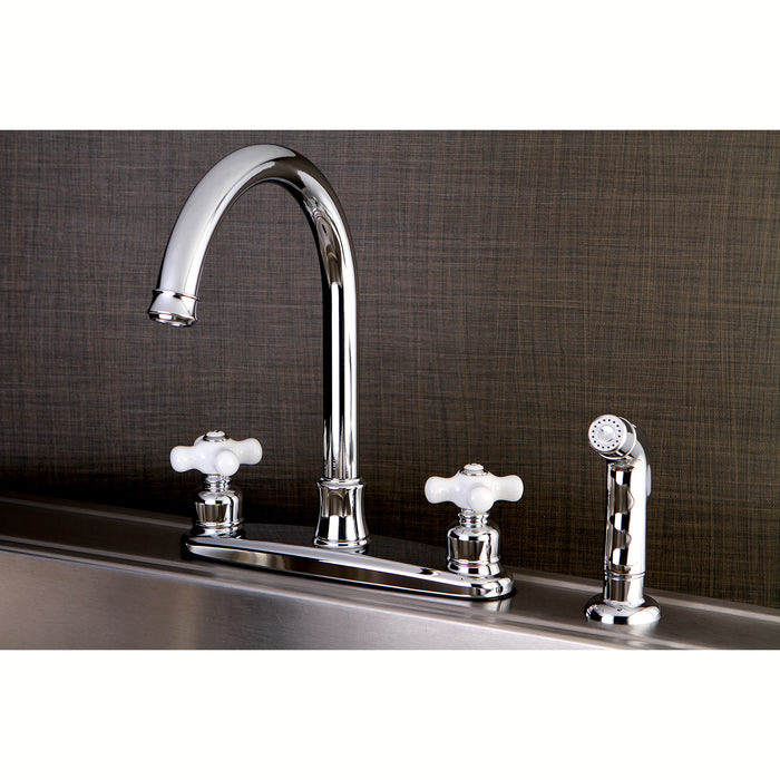 Victorian FB7791PXSP Two-Handle 4-Hole Deck Mount 8" Centerset Kitchen Faucet with Side Sprayer, Polished Chrome