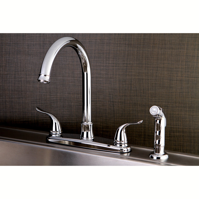 Yosemite FB7791YLSP Two-Handle 4-Hole Deck Mount 8" Centerset Kitchen Faucet with Side Sprayer, Polished Chrome