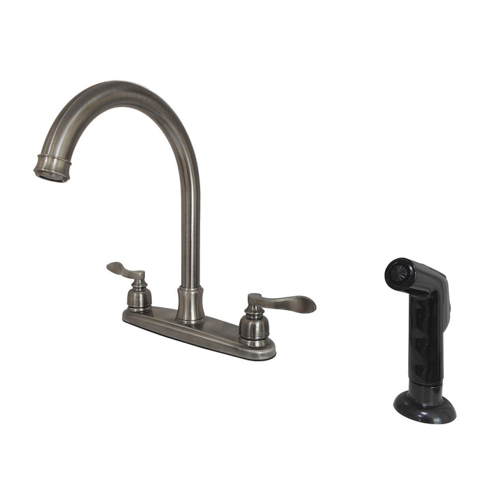 NuWave French FB7794NFLSP Two-Handle 4-Hole Deck Mount 8" Centerset Kitchen Faucet with Side Sprayer, Black Stainless