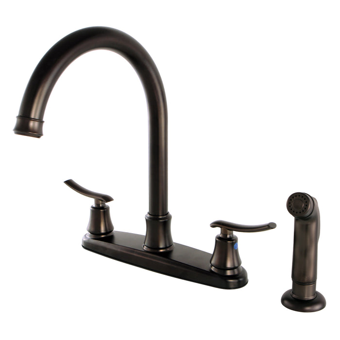 Jamestown FB7795JLSP Two-Handle 4-Hole Deck Mount 8" Centerset Kitchen Faucet with Side Sprayer, Oil Rubbed Bronze