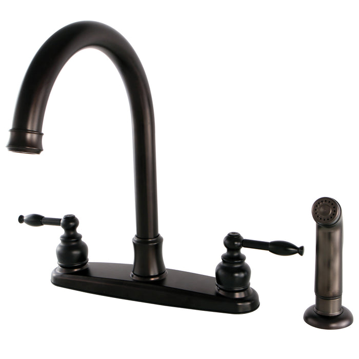 Knight FB7795KLSP Two-Handle 4-Hole Deck Mount 8" Centerset Kitchen Faucet with Side Sprayer, Oil Rubbed Bronze