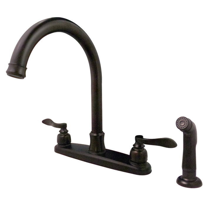 NuWave French FB7795NFLSP Two-Handle 4-Hole Deck Mount 8" Centerset Kitchen Faucet with Side Sprayer, Oil Rubbed Bronze