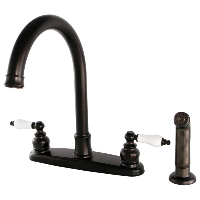 Victorian FB7795PLSP Two-Handle 4-Hole Deck Mount 8" Centerset Kitchen Faucet with Side Sprayer, Oil Rubbed Bronze
