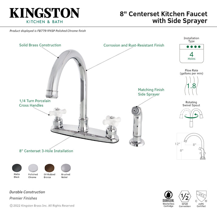 Victorian FB7795PXSP Two-Handle 4-Hole Deck Mount 8" Centerset Kitchen Faucet with Side Sprayer, Oil Rubbed Bronze