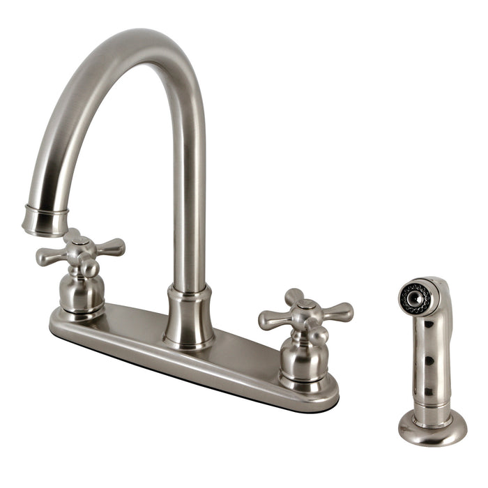 Victorian FB7798AXSP Two-Handle 4-Hole Deck Mount 8" Centerset Kitchen Faucet with Side Sprayer, Brushed Nickel