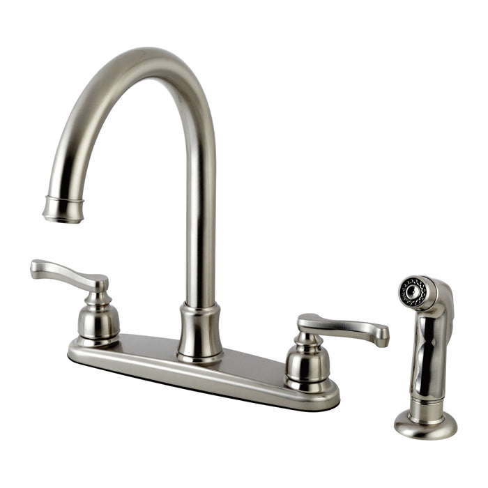 Royale FB7798FLSP Two-Handle 4-Hole Deck Mount 8" Centerset Kitchen Faucet with Side Sprayer, Brushed Nickel