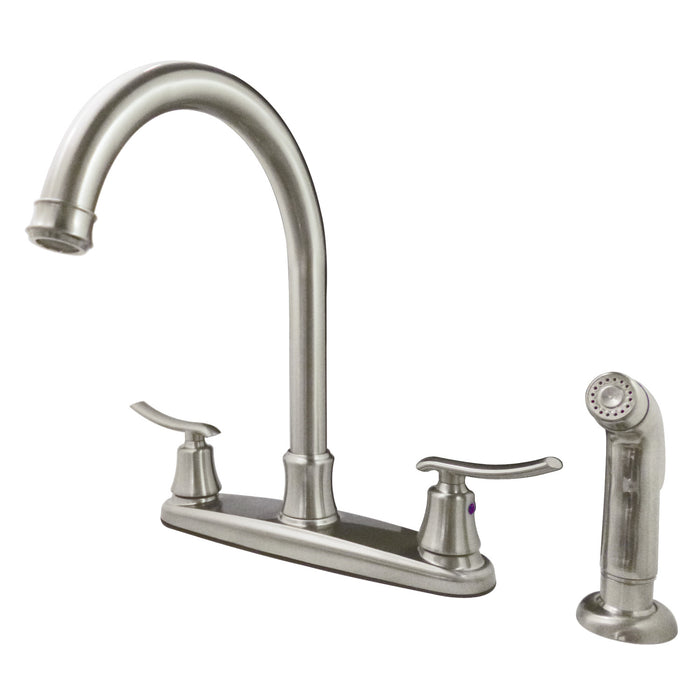 Jamestown FB7798JLSP Two-Handle 4-Hole Deck Mount 8" Centerset Kitchen Faucet with Side Sprayer, Brushed Nickel