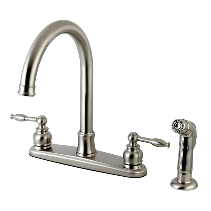 Knight FB7798KLSP Two-Handle 4-Hole Deck Mount 8" Centerset Kitchen Faucet with Side Sprayer, Brushed Nickel