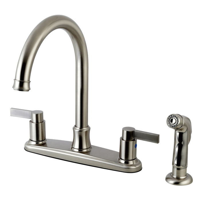NuvoFusion FB7798NDLSP Two-Handle 4-Hole Deck Mount 8" Centerset Kitchen Faucet with Side Sprayer, Brushed Nickel