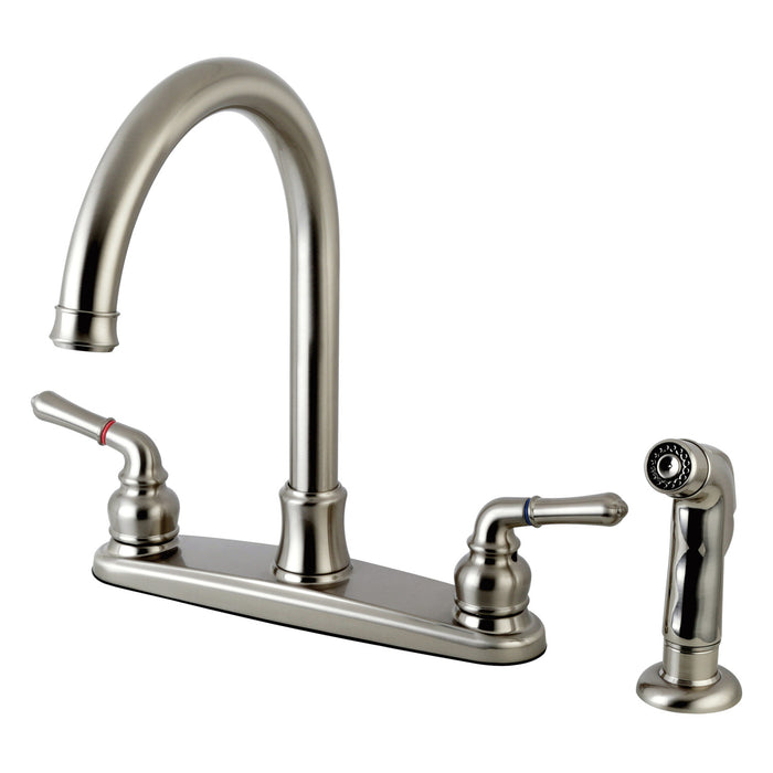 Naples FB7798NMLSP Two-Handle 4-Hole Deck Mount 8" Centerset Kitchen Faucet with Side Sprayer, Brushed Nickel