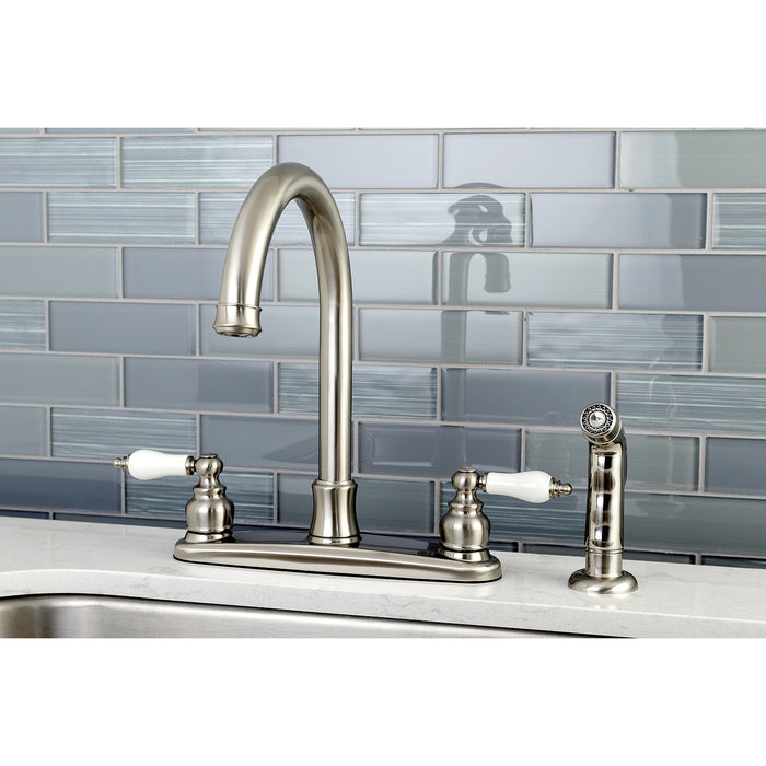 Victorian FB7798PLSP Two-Handle 4-Hole Deck Mount 8" Centerset Kitchen Faucet with Side Sprayer, Brushed Nickel