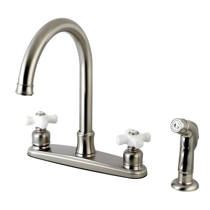 Victorian FB7798PXSP Two-Handle 4-Hole Deck Mount 8" Centerset Kitchen Faucet with Side Sprayer, Brushed Nickel