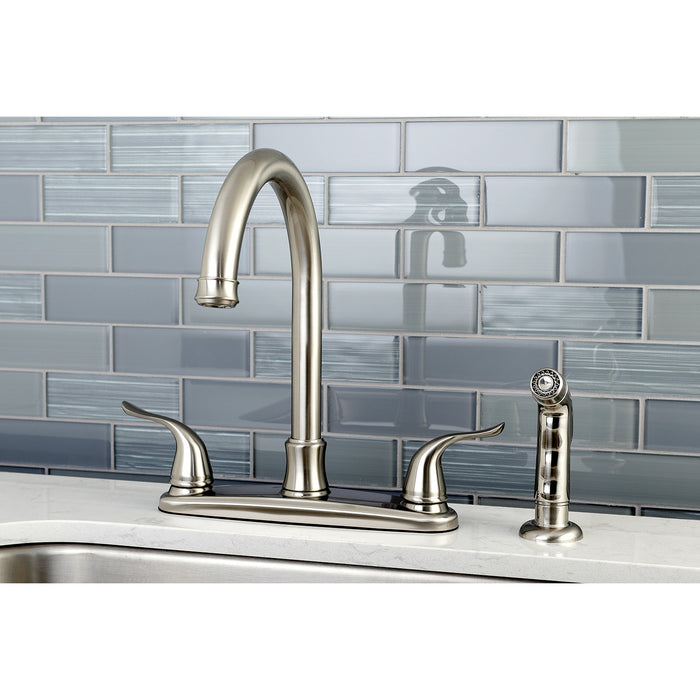 Yosemite FB7798YLSP Two-Handle 4-Hole Deck Mount 8" Centerset Kitchen Faucet with Side Sprayer, Brushed Nickel