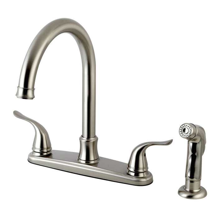 Yosemite FB7798YLSP Two-Handle 4-Hole Deck Mount 8" Centerset Kitchen Faucet with Side Sprayer, Brushed Nickel