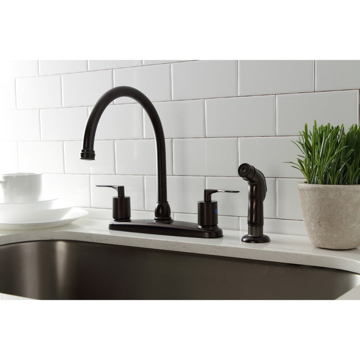 Serena FB795SVLSP Two-Handle 4-Hole Deck Mount 8" Centerset Kitchen Faucet with Side Sprayer, Oil Rubbed Bronze