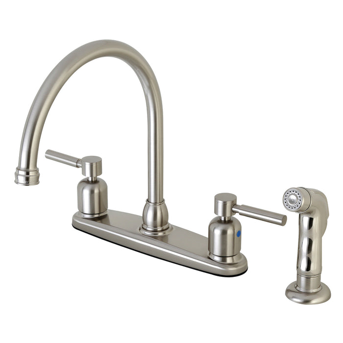 Concord FB798DLSP Two-Handle 4-Hole Deck Mount 8" Centerset Kitchen Faucet with Side Sprayer, Brushed Nickel