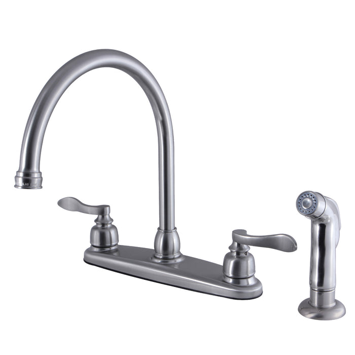 NuWave French FB798NFLSP Two-Handle 4-Hole Deck Mount 8" Centerset Kitchen Faucet with Side Sprayer, Brushed Nickel