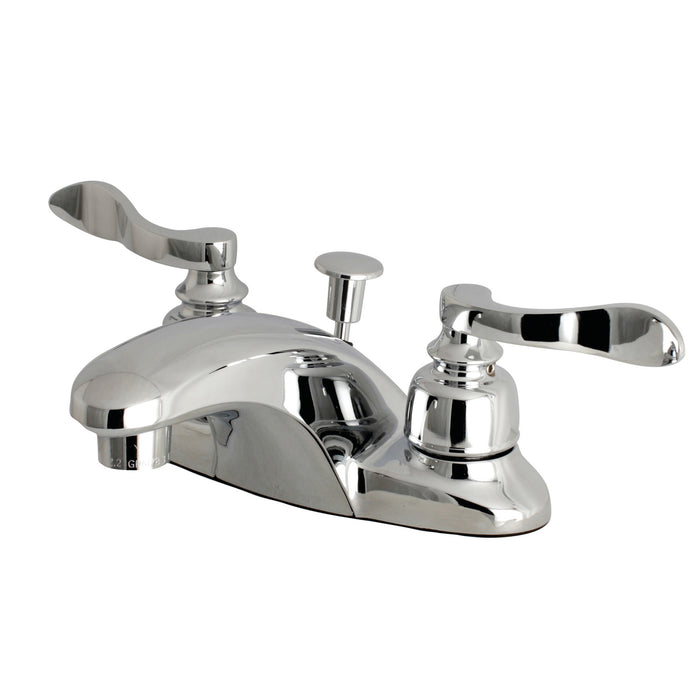 NuWave French FB8621NFL Two-Handle 3-Hole Deck Mount 4" Centerset Bathroom Faucet with Plastic Pop-Up, Polished Chrome