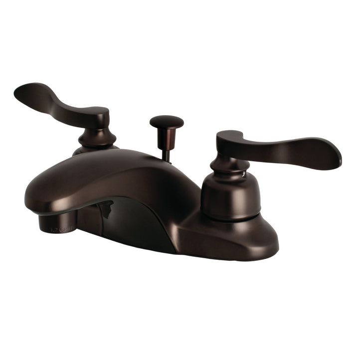 NuWave French FB8625NFL Two-Handle 3-Hole Deck Mount 4" Centerset Bathroom Faucet with Plastic Pop-Up, Oil Rubbed Bronze