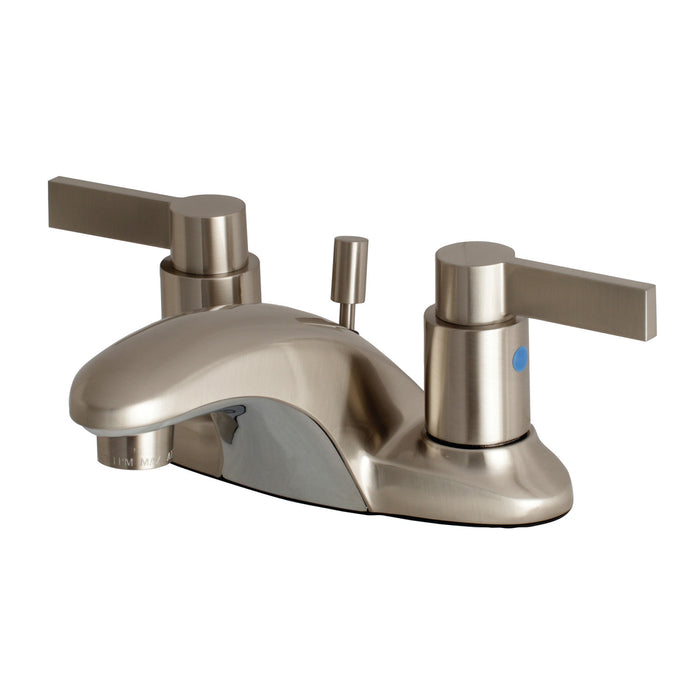 NuvoFusion FB8628NDL Two-Handle 3-Hole Deck Mount 4" Centerset Bathroom Faucet with Plastic Pop-Up, Brushed Nickel