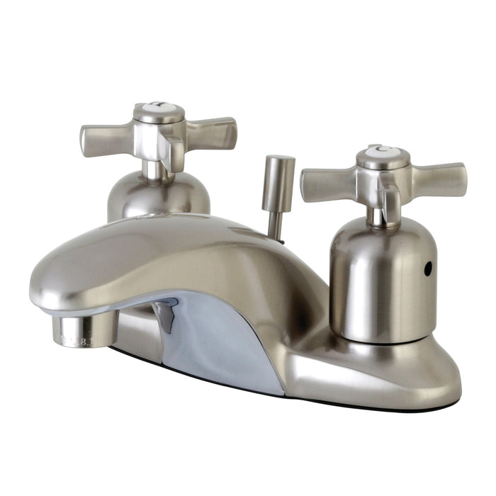 Millennium FB8628ZX Two-Handle 3-Hole Deck Mount 4" Centerset Bathroom Faucet with Plastic Pop-Up, Brushed Nickel
