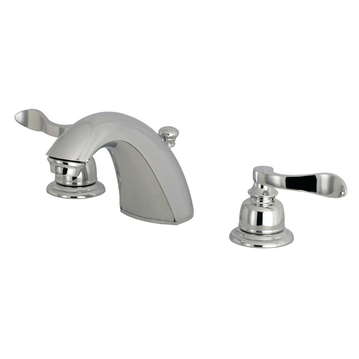 NuWave French FB8951NFL Two-Handle 3-Hole Deck Mount Widespread Bathroom Faucet with Plastic Pop-Up, Polished Chrome
