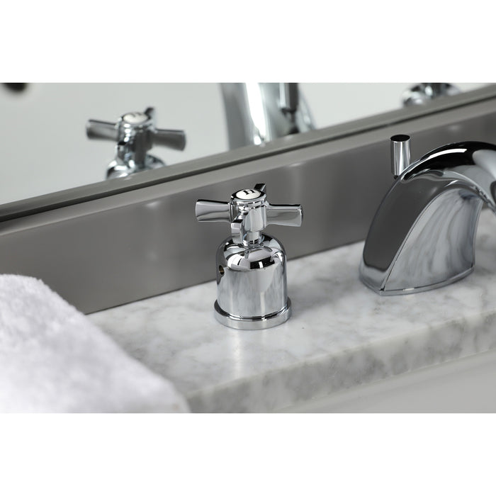 Kingston Tulare FB8951ZX - Millennium Two-Handle 3-Hole Deck Mount Widespread Bathroom Faucet with Pop-Up Drain, Polished Chrome