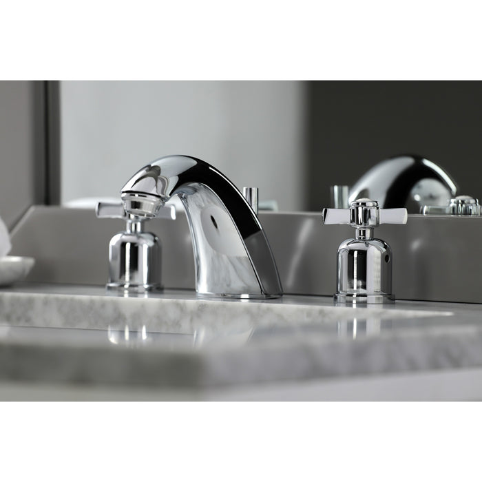 Millennium FB8951ZX Two-Handle 3-Hole Deck Mount Widespread Bathroom Faucet with Plastic Pop-Up, Polished Chrome