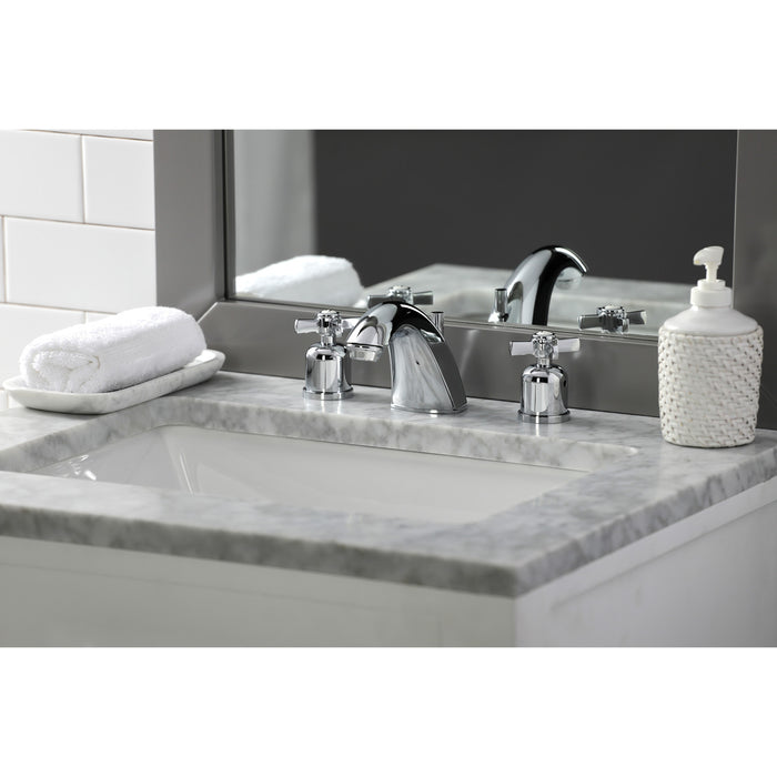 Kingston Tulare FB8951ZX - Millennium Two-Handle 3-Hole Deck Mount Widespread Bathroom Faucet with Pop-Up Drain, Polished Chrome