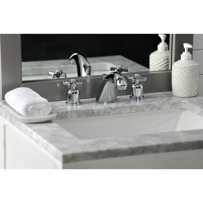 Kingston Tulare FB8951ZX - Millennium Two-Handle 3-Hole Deck Mount Widespread Bathroom Faucet with Pop-Up Drain, Polished Chrome