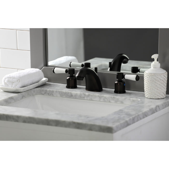 Paris FB8955DPL Two-Handle 3-Hole Deck Mount Widespread Bathroom Faucet with Plastic Pop-Up, Oil Rubbed Bronze