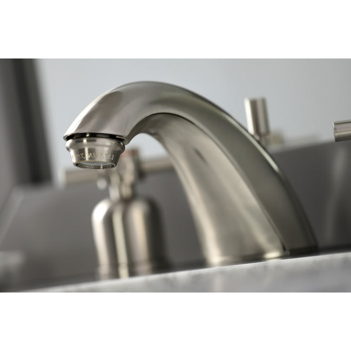 Kingston Tulare FB8958DX - Concord Two-Handle 3-Hole Deck Mount Widespread Bathroom Faucet with Pop-Up Drain, Brushed Nickel