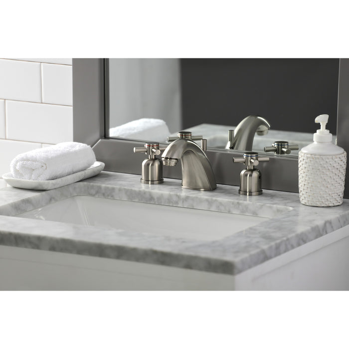 Concord FB8958DX Two-Handle 3-Hole Deck Mount Widespread Bathroom Faucet with Plastic Pop-Up, Brushed Nickel